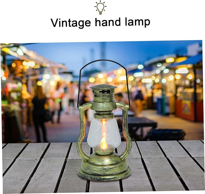 OUNONA Vintage Kerosene Lamp Handheld Battery-Powered Decorative Light for Home and Bar Decor Rechargeable Retro Lantern for Festivals and Ambiance