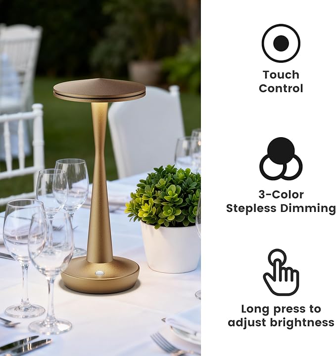 SAKRINGT Rechargeable Cordless Table Lamp, 72Hrs Battery Operated LED Table Light, Portable Touch Dimmable Lamp for Restaurant Patio Dining Outdoor Camping