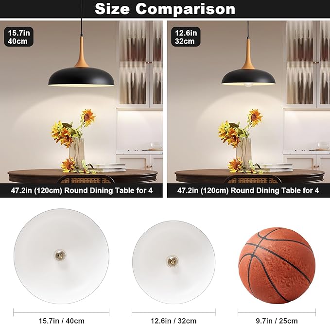 Oversize Black Pendant Lights Kitchen Island,Modern Pendant Light Fixtures,Farmhouse Adjustable Hanging Pendant Lighting Foyer Entryway Hallway Bedroom Dining Room Living Room,Faux-Wood,Large 15.75 in