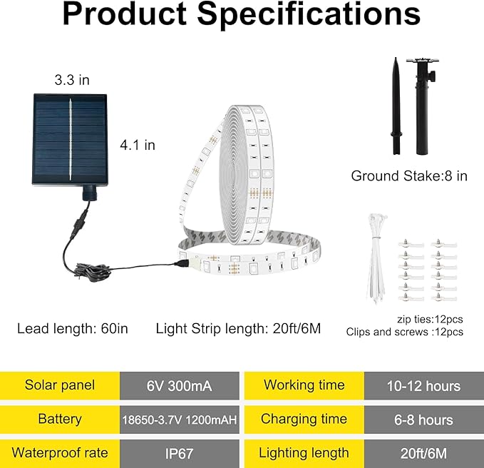 Upgrade Solar Led Strip Lights Outdoor, 20ft Solar Rope Lights Self-Adhesive Waterproof, 8 Mode with Remote Timer and Auto On/Off, Perfect for Deck, Patio, Poolside, Camping Decor, Blue