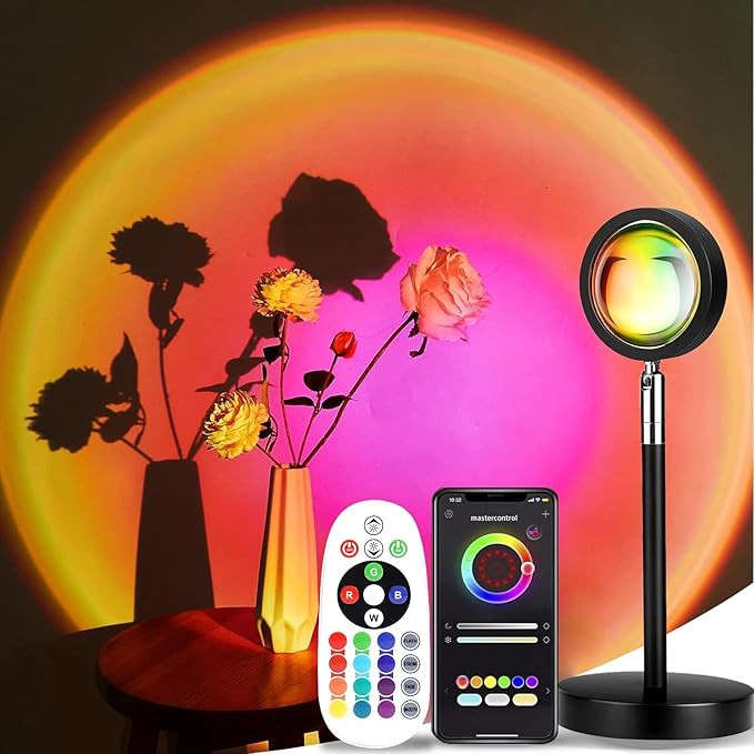 Sunset Lamp with APP & Remote Control,16 Colors Night Light 180° Rotation Rainbow 4 Modes Setting for Photography/Selfie/Party/Home/Living Room/Bedroom Decor, Gifts Women (red)