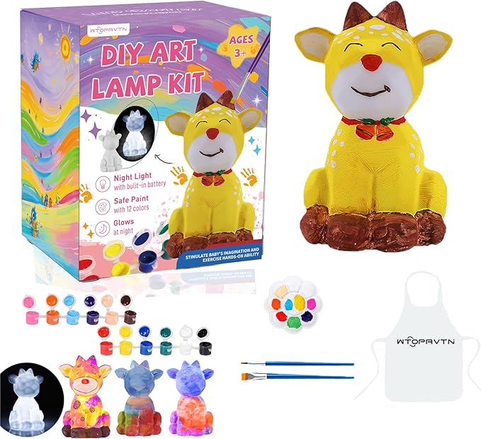 WTOPAVTN Paint Your Own Lamp kit - DIY Painting Kit, Painting Kit Arts & Crafts for Kids Ages 8-12, Art Supplies Birthday Easter Party Holiday Gift, Girls Boy Gift Ages 3 4 5 6 7 8 9 10 11 12+ (Cow)