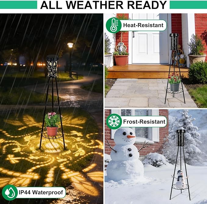 RGB Dragonfly Projection Solar Floor Lamps Outdoor,Metal Floor Light with Plant Stand,42.48" Decorative Waterproof Lighting for Garden,Patio,Porch,Yard,Deck
