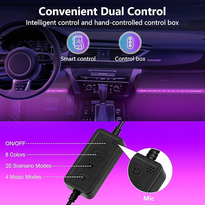 Car Led Lights Interior with Smart APP Control, Sync Music,DIY Mode,Multicolor led Car Interior Light Kits,5V USB Led Lights for Cars, Trucks, SUVs