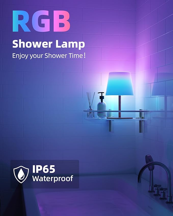 EZVALO Spa-Like Shower Lamp – Waterproof Bathroom Lamp with Remote, Rechargeable Cordless Mood Light, 3 Color Temps & 80 RGB Colors for Relaxing Bathroom & Bathtub Experience (2 Packs)
