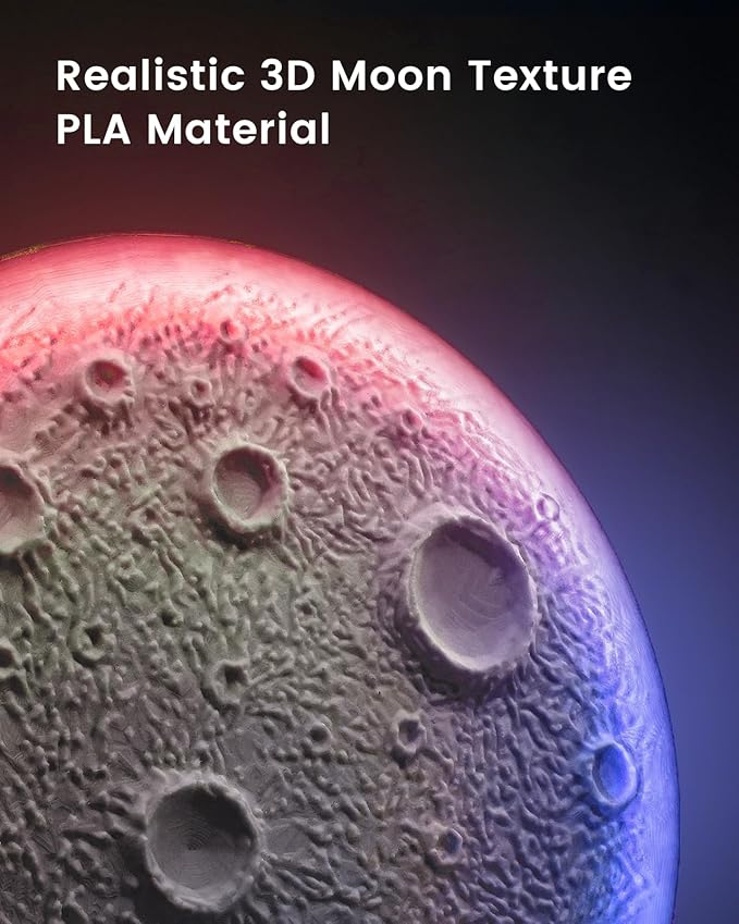 3D Moon Lamp – 3D Printed PLA Floating Moon, APP & Manual Control, RGB Music-Sync, Desktop & Wall-Mountable Night Light for Home, Kids, Party (Moon 11.6inches)