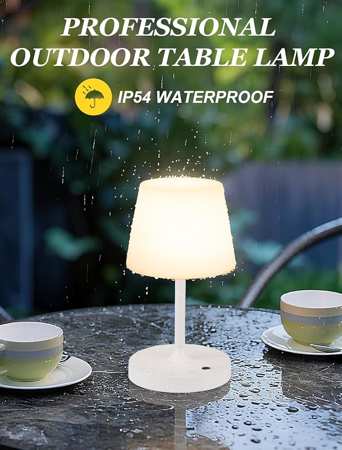 Kakanuo White Cordless Shower Lamp Waterproof, Rechargeable Table Lamp with 4000mAh Battery, Touch Dimmable Desk Light for Outdoor, Kitchen, Bathroom, Camping, Patio, IP54