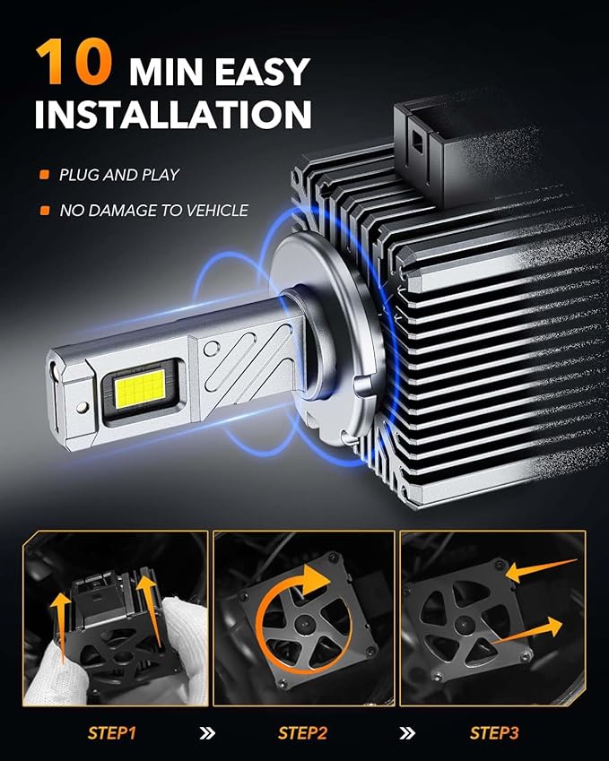 OXILAM D1S D1R LED Bulbs 30000LM 6500K White Ultra-Bright, 5 Min Quick Install, 60000H Lifespan, No Flicker, 99% Compatibility