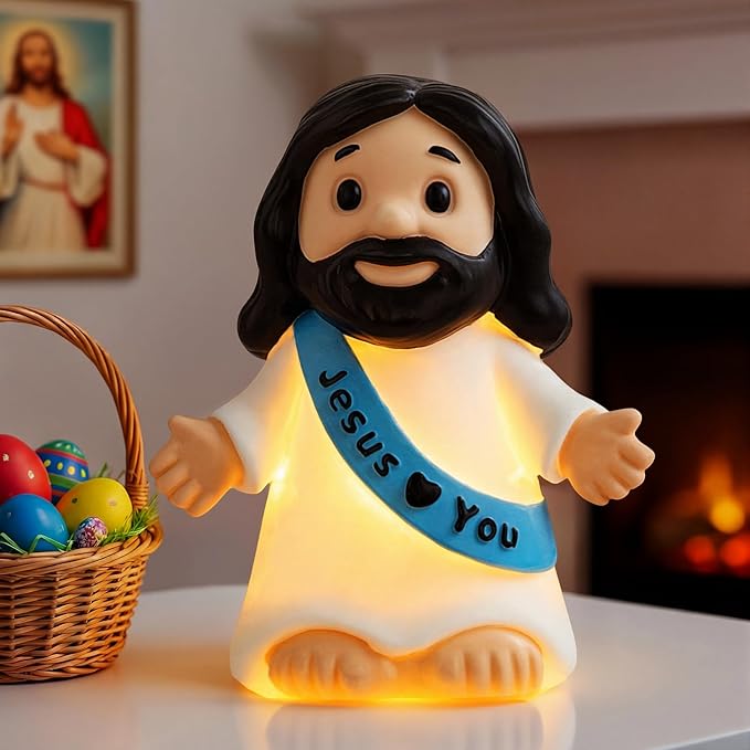 Jesus Night Light,Resin Jesus Sculpture Lamps,Religious Statue Lamp, Easter Table Lamp for Bedroom Desktop Holiday Decoration,Easter and Baptism Gifts
