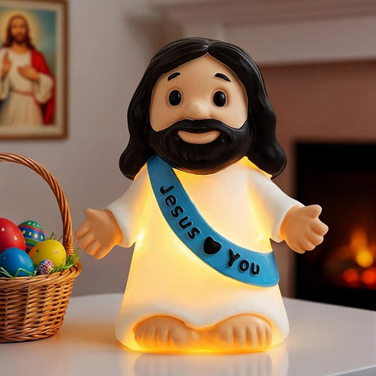 Jesus Night Light,Resin Jesus Sculpture Lamps,Religious Statue Lamp, Easter Table Lamp for Bedroom Desktop Holiday Decoration,Easter and Baptism Gifts