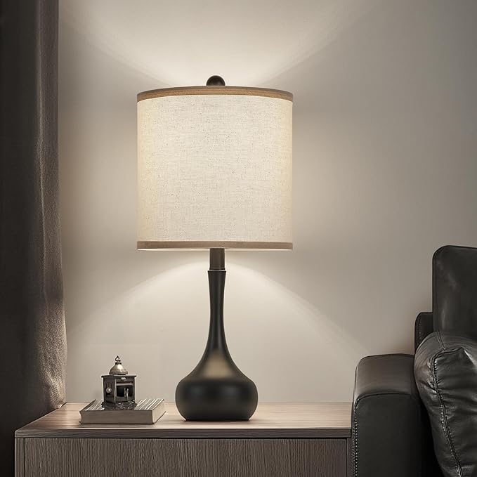 23" Modern Farmhouse Table Lamp Set of 2, Rustic Metal Bedside Lamps for Bedroom, Living Room, Office, Dorm - 3-Way Color Changing, Bulb Included, Home Decor