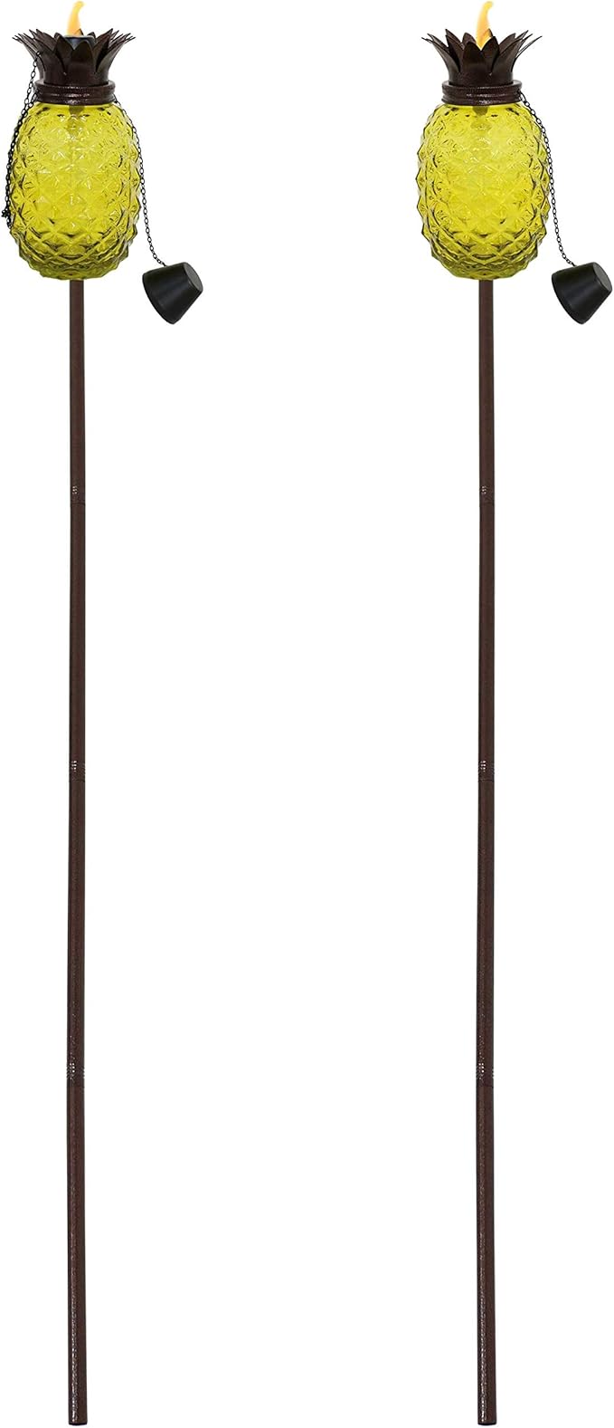 Sunnydaze Tropical Pineapple Glass Patio Torches Set of 2 - 23 to 63-Inch Outdoor Lawn Torch, Garden, Deck & Backyard - Yellow