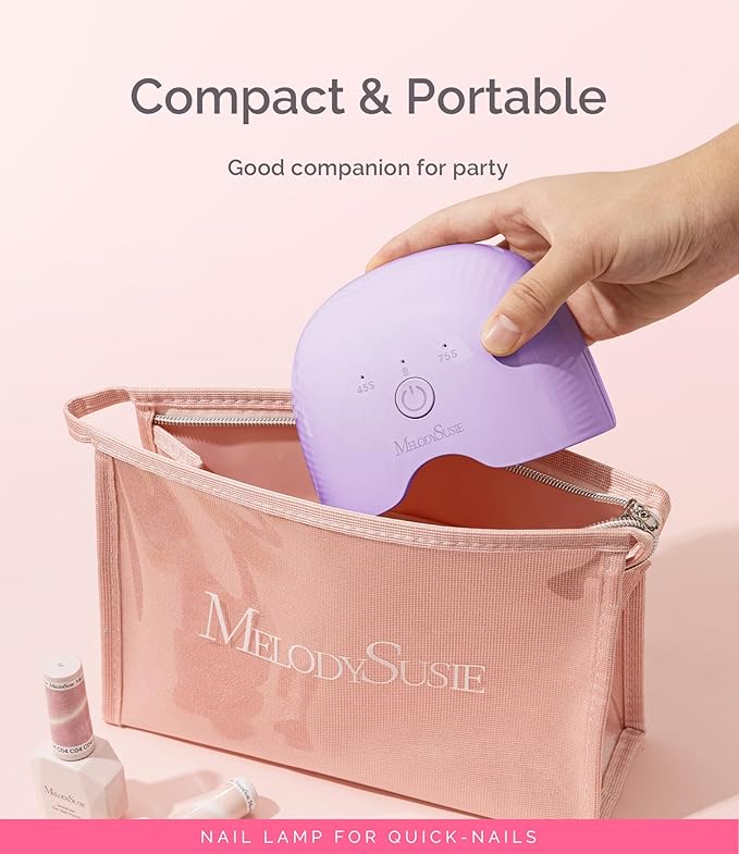 MelodySusie Mini Cordless UV Nail Lamp, P-ART06G Rechargeable Portable LED UV Light with Smart Sensor, 4-Finger Curing for All Soft Gels, Especially Half-Cured Gel, Base Coat & Top Coat, Purple