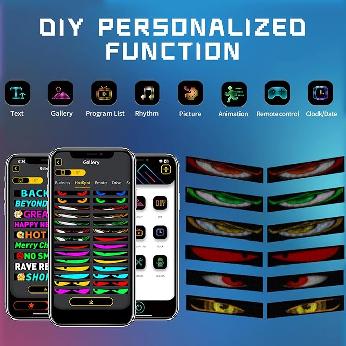 Devil's Eye:14.72"x3.62" Programmable ojos led para carro Windshield Display for Sedans, SUVs & Medium Trucks - USB-Powered LED Matrix Panel, Remote/App Control, Custom Car