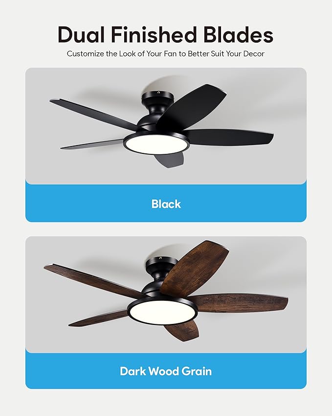 VONLUCE Ceiling Fans with Lights, 42 Inch Ceiling Fan and Remote, Full-spectrum LED Light, 3CCT, 6-Speeds Noiseless Reversible DC Motor, Modern Flush Mount Ceiling Fan for Farmhouse Bedroom Indoor