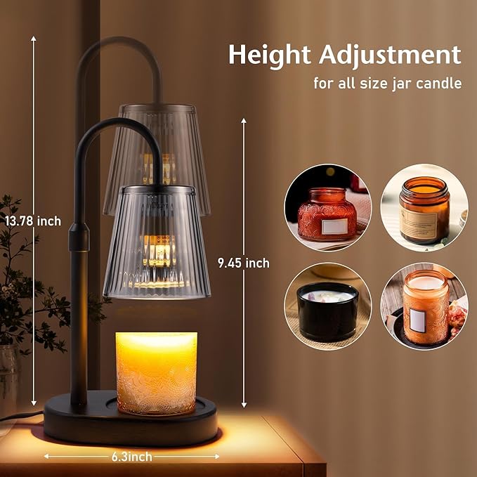 Adjustable Candle Warmer Lamp with Timer - Ashy Colour Lampshade + Black Pole + Black Base