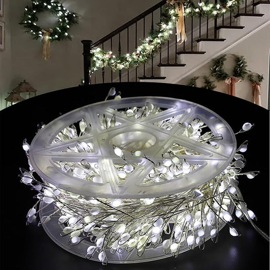 LED Copper Wire Firecracker Light String for Christmas Tree, Cluster Twinkle Lights, Cluster Fairy Lights, Holiday Decoration Atmosphere Lights for Yard, Pot, Shrubs(White, 328ft-3000 Lights-Plug in)