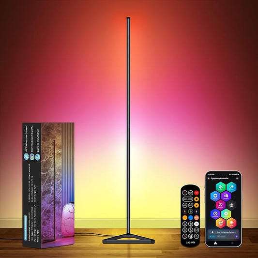 RGB LED Corner Floor Lamp, with App & Remote Control, 16 Million Colors /68+ Scenes/Dimmable/Music Sync/Timer/Modern Farmhouse Decor Led Lights for Bedroom, Gaming Room, Living Room Decor