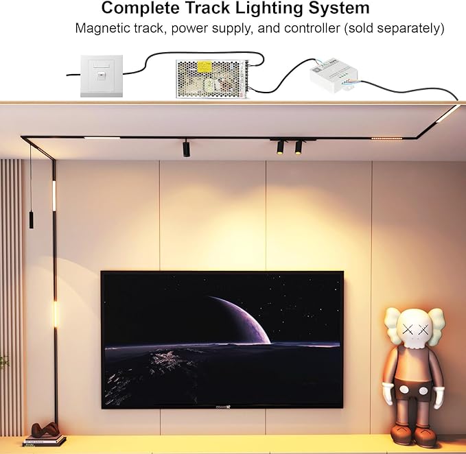 Track Lighting Rail Kit, 2PCS Magnetic Track Lighting Rail, 2PCS 15W Grille Spotlight Magnetic Track Head, 1PCS 200W Low Voltage LED Power Driver, Complete Track Lighting kit for Living Room, Kitchen