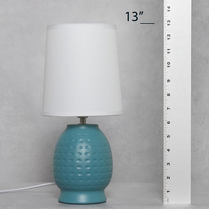 Simple Designs LT1161-TEL 12.5" Chic Glow Petite Dimpled Ceramic Table Lamp, for Bedroom, Office, Living Room, Stylish Spaces, Teal