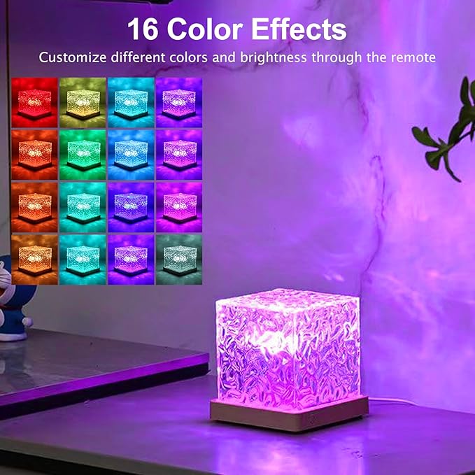 2 Packs Cordless Luminorthe Cube Lamp,Aurora Glow Ocean Lamp Northern Lights Cube Ocean Wave Projector with 16 Colors and Dynamic Ripple Effect for Living Room Bedroom Decor - 5.1"