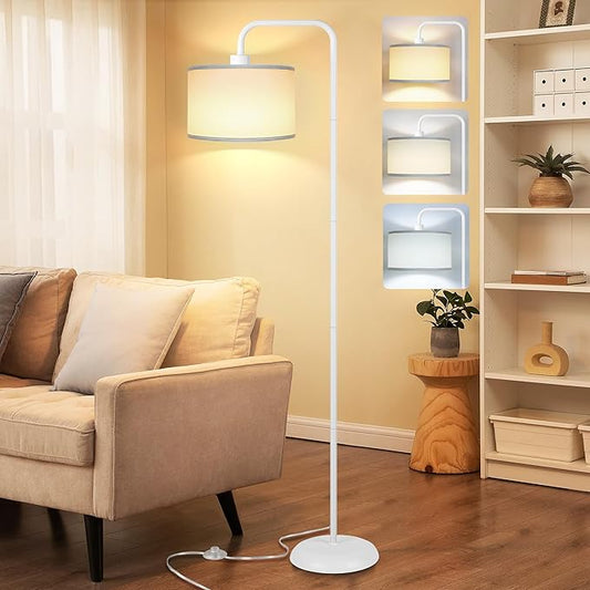 [Upgraded] LED Floor Lamp for Living Room, 3 Color Temperature Floor Lamp with Foot Switch Modern Standing Lamp Tall Pole Floor Reading Lamp for Bedroom, Study Room, Office, 9W Bulb Included, White