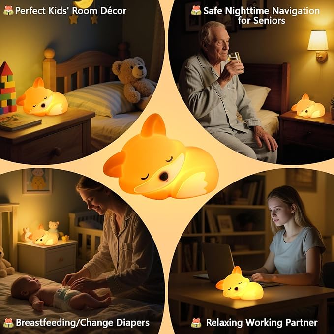 Cute Fox Lamp, Fox Night Light for Kids, Xmas White Elephant Gifts, Squishy Rechargeable Dimmable Toy, LED Woodland Animal Nightlight, Fall Room Décor, Touch Light Up Foxes, Safe Silicone