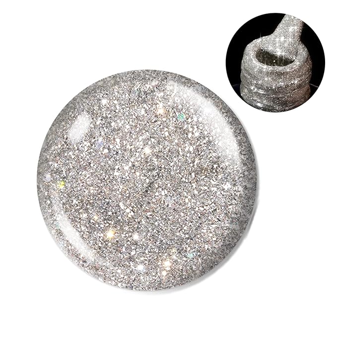 Beetles Reflective Glitter Gel Nail Polish, 15ml Silver Glitter Nail Polish Shimmer Soak Off Uv LED Lamp Gel Nail Art Manicure Salon DIY Home Diamond Gift for Women