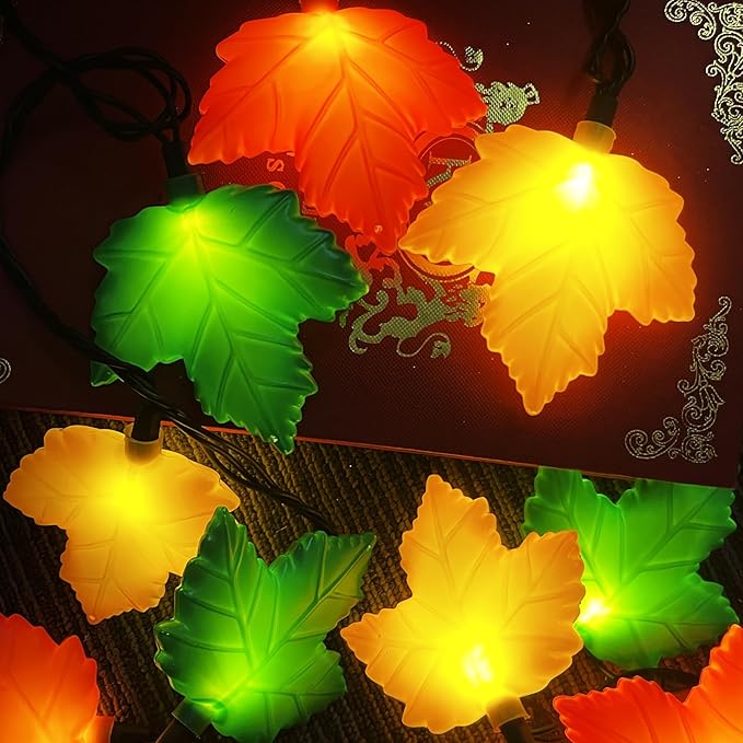 Fall Decorations Maple Leaf Lights, 8.5Ft Thanksgiving Decorations String Lights Outdoor with 10 LED Multicolor Maple Leaves Light, Plug in Fall Leaf Fairy Lights for Home Garland Window Harvest Party