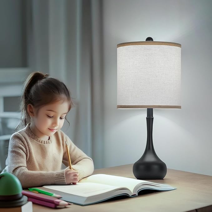 23" Modern Farmhouse Table Lamp Set of 2, Rustic Metal Bedside Lamps for Bedroom, Living Room, Office, Dorm - 3-Way Color Changing, Bulb Included, Home Decor