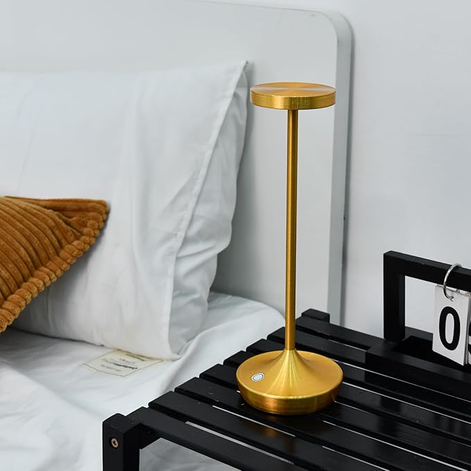 Rechargeable Table Lamp Cordless - 6000mAh Battery Operated LED Table Light - Portable Touch Dimmable Outdoor Waterproof Table Lamps for Patio Restaurant Dining (2 Gold)