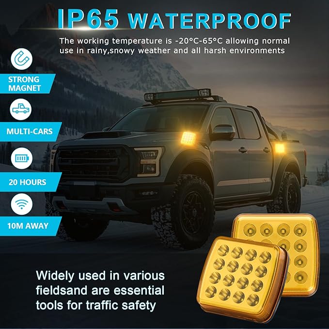 Wireless LED Road Flares for Emergency,Rechargeable Safety Flashing Lights for Vehicles,Portable Strobe Light Magnetic Emergency Strobe Light Kit for Trucks (Amber) (Amber)