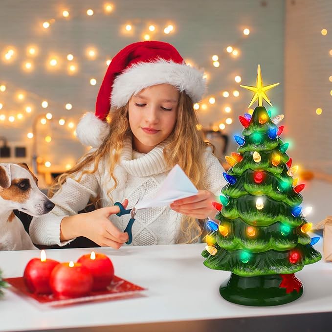 WILLBOND 6 Pieces Ceramic Christmas Tree Star Replacement Light Ceramic Tree Star Ornament Christmas Replacement Light Bulbs Accessories(Red, Yellow, Transparent)