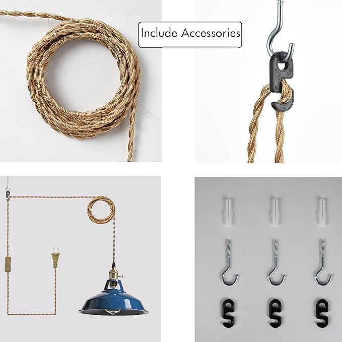 YUBOLE Farmhouse Plug-in Pendant Light-Dark Blue Barn Hanging Light Adjutable Hanging Cord with On-Off Switch Swag Lamp Renter Fridenly for Kitchen Bar Cafe Bedroom Loft