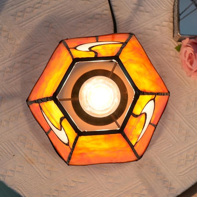 Mushroom Lamp Tiffany Lamp Stained Glass Table Lamp Moon Cute Small Bedside Lamps for Living Room Home Decor,Unique Aesthetic Home Living Room Decor Girls Women Birthday Day Gift,Orange