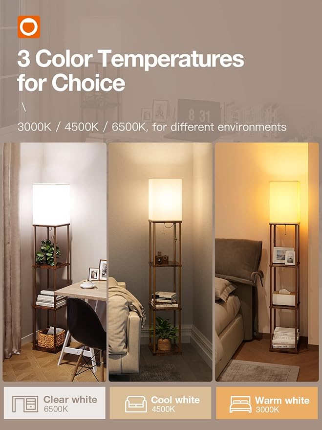 addlon Floor Lamp with Shelves, 4-Tier Modern Shelf Floor Lamp with 3CCT LED Bulb, Display Lamp for Living Room, Bedroom and Office - Brown
