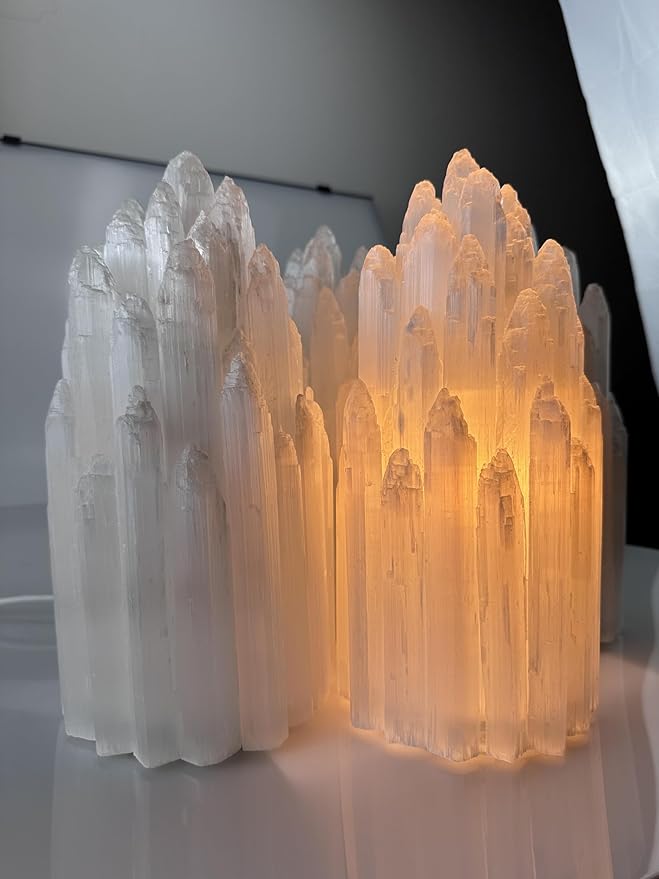 Handcrafted Selenite Lamp Carved, Selenite Tower,Unique Bedside Lamp Night Light, Happy Light,Salt Lamp,Dimmable Unique Table Lamps for Bedroom,White
