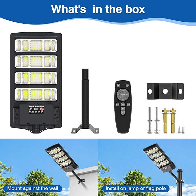 Solar Street Lights Outdoor Waterproof ,35000LM 6500K 320° Angle Flood light, 5730 LED Solar Parking Light with Motion Sensor and Remote Control for Outdoor, Streets, Courtyards,Parking Garages,-2Pack