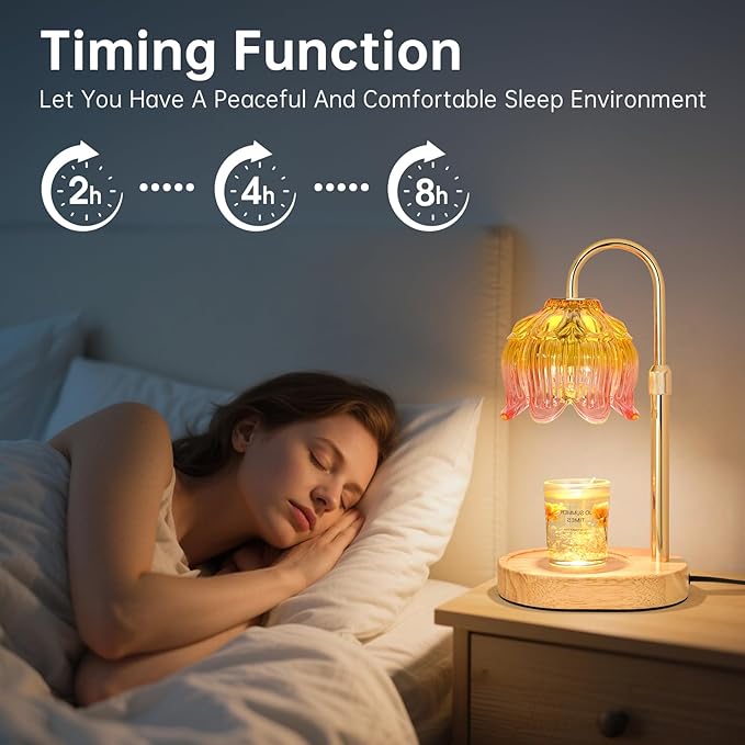 Flower Candle Warmer lamp with Timer Dimmer,Adjustable Height Candle Warmer,Fits All Jar Scented Candles,Christmas Gifts for Mom Women,Candle Lamp for Bedroom Home Decor,Light Pink