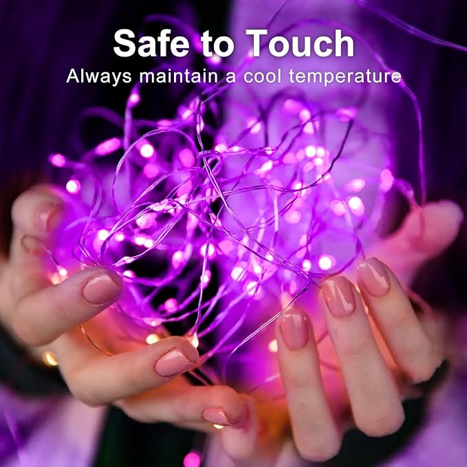 Aogist 2-Pack 50LED Fairy Lights 16ft Dual Power(USB/Battery) with Remote & Timer, 8 Modes Flexible Copper Wire Waterproof String Lights for Outdoor Christmas Wedding Bedroom Party Decor,Purple