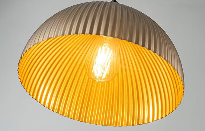 Lingkai Vintage Antique Brass Dome Pendant Light, 11.8'' Pendant Lights Kitchen Island, Hanging Ceiling Light Striped Metal Shade
