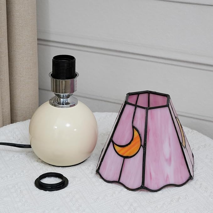 Mushroom Lamp Tiffany Lamp Stained Glass Table Lamp Moon Cute Small Bedside Lamps for Living Room Home Decor,Unique Aesthetic Home Living Room Decor Girls Women Birthday Day Gift,Pink