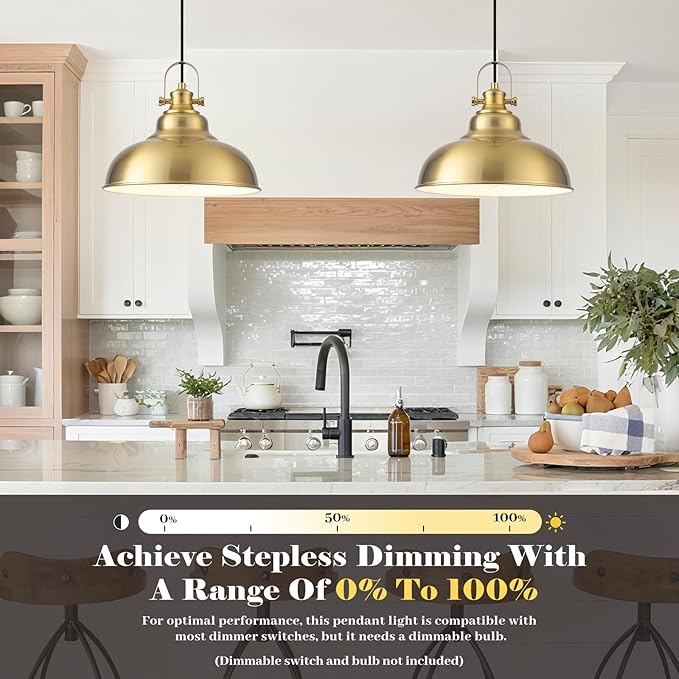 Gold Pendant Lights Kitchen Island, 11.41 Inch Dome Pendant Light, Farmhouse Pendant Lights, Kitchen Pendant Light for Kitchen Island, Dining Room, Living Room (1 Pack)