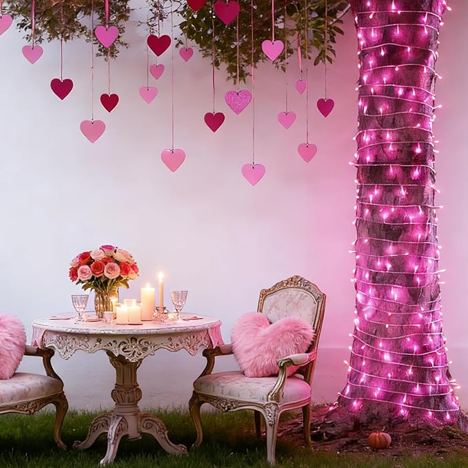 100 LED Pink Valentine Lights, 32.5ft 16Modes Valentine Room Lights, connectable Plug in Pink Christmas String Light Indoor Outdoor for Christmas Bedroom Valentines Party Galentine's Day Decoration