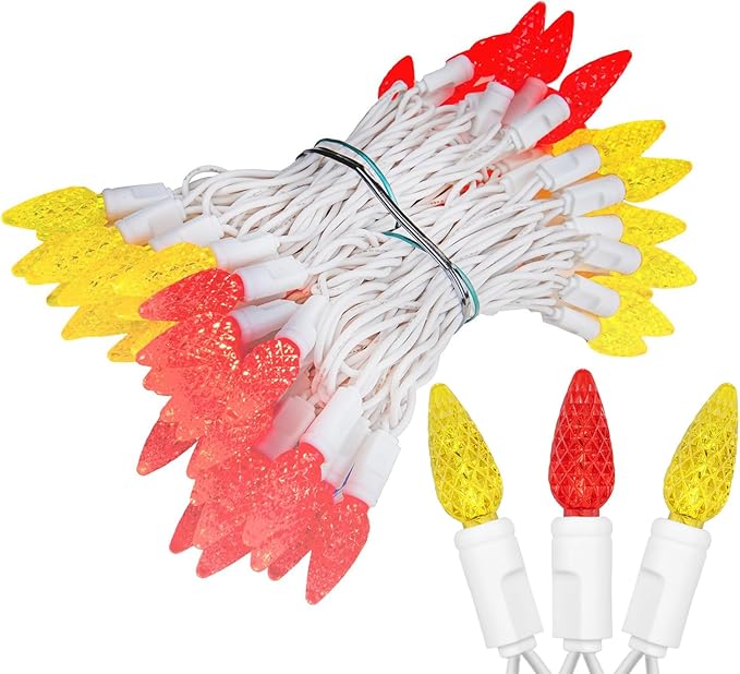 ‎‎‎Novelty Lights 24FT 70 LED C6 LED Mardi Gras String Lights, Outdoor Christmas Tree Commercial Grade LED String Lights, Christmas Lights Outdoor Tree Decorations Outdoor (Red/Yellow)