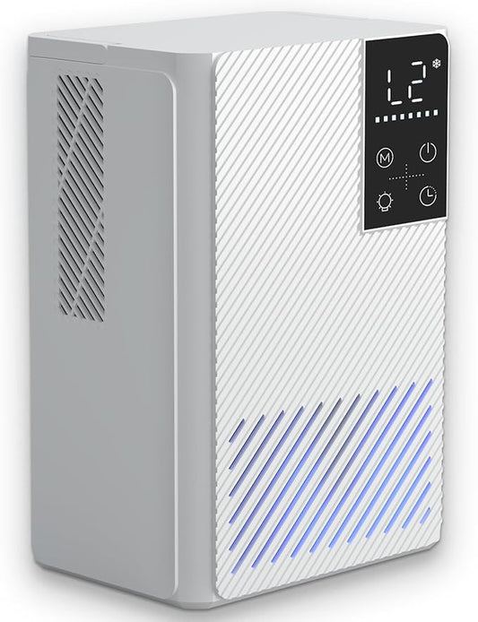 Dehumidifier 58W Compact Quiet Effective Double Cores for Home. 68OZ Water Tank, Sleep Mode, Auto Shut-Off, Delay-Off Timer, Night Light, for Bathroom Bedroom RV Camper Closet or any Small Space