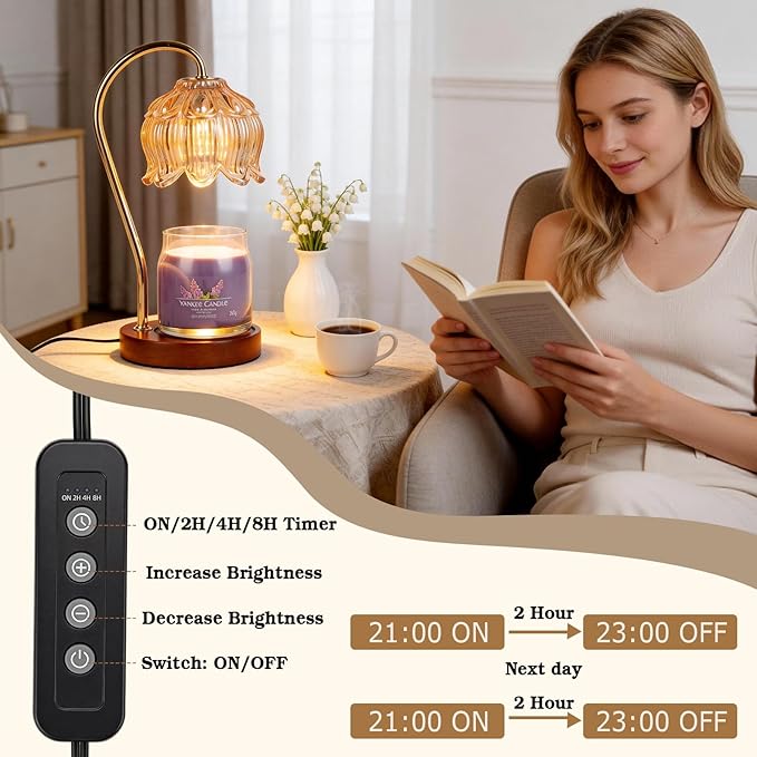 Flower Candle Warmer Lamp with Timer, Dimmable Candle Lamp Warmer, Mothers Day Birthday Gift for Women Her Mom, House Warming for New Home Decor, Lotus Wax Warmer for Yankee Candles
