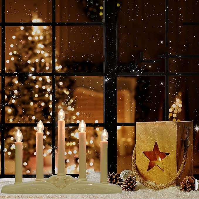 GOOTHY 5 Lights Electric Window Candle Lamp, 1 Pack Christmas Electric Candoliers Ivory Base with 6 Clear C7 Bulb (1 Spare Bulb), 5 Watt, 3Ft Cord, Candle Lamp Plug in and Ready to Use