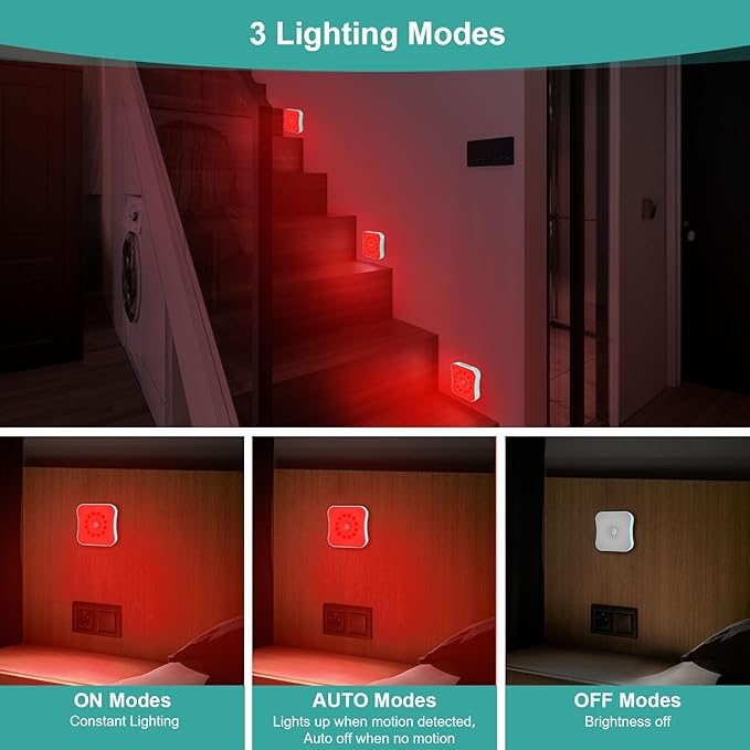 Red Light Motion Sensor Night Lights Rechargeable Battery Red Lights Stick On Magnetic Red Light 670nm RedLight Night Lights for Sleep, Bathroom, Bedroom, Stair, Hallway, Kids, 4 Pack