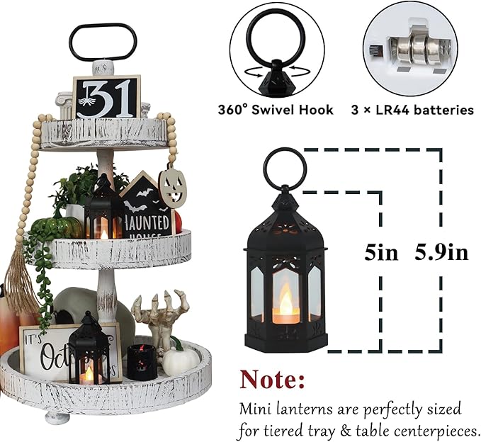 LLQ 12Pcs Mini Lanterns with Flicker LED Candle, Lanterns Decorative Indoor, Lantern Centerpieces for Tables, Vintage Decorative Lantern for Party Ramadan Halloween Christmas Wedding Decorations